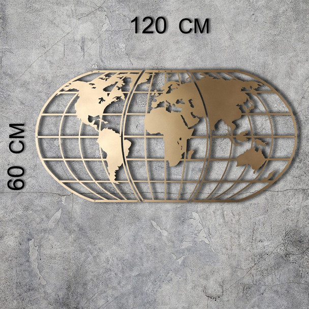 Dekorativni metalni zidni pribor Karta svijeta Globus - zlato