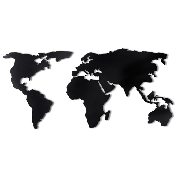 Dekorativni metalni zidni pribor Karta svijeta Silueta XL - crna