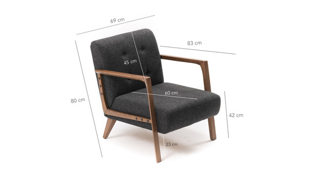 Wing Chair Kemer - tamno siva