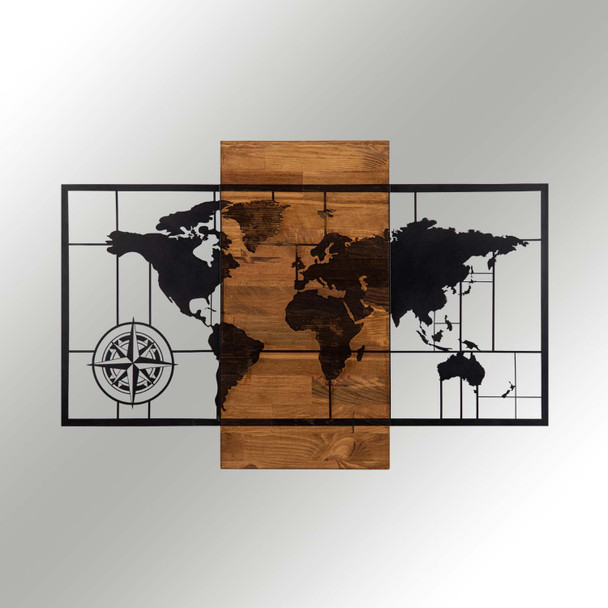 Ukrasni drveni zidni dodatak Karta svijeta s kompasom   a.g
