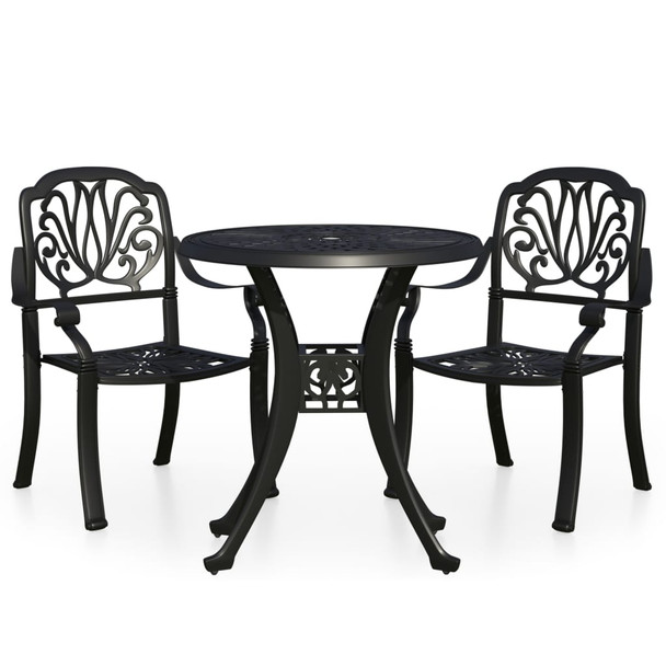 3-dijelni bistro set od lijevanog aluminija crni 3070572