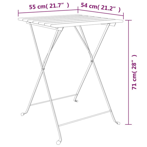 Sklopivi bistro stol 55 x 54 x 71 cm masivna tikovina i čelik 319978