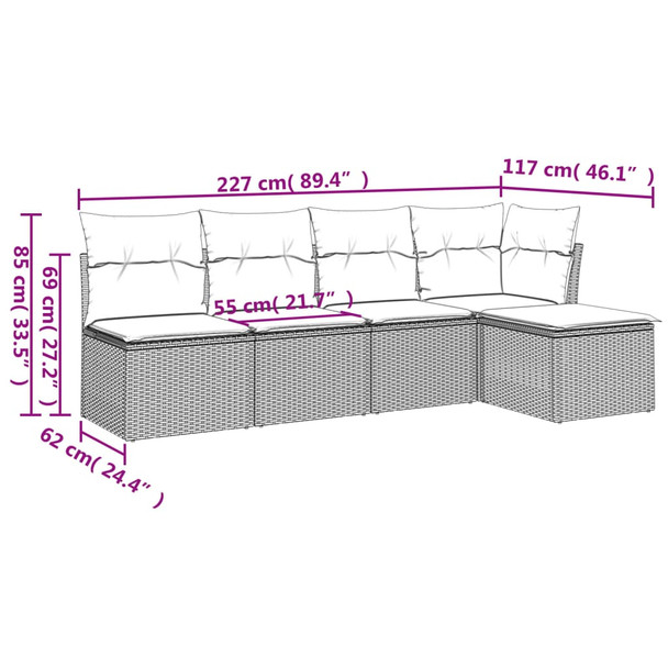 5-dijelni vrtni set sofa s jastucima bež od poliratana 3217519