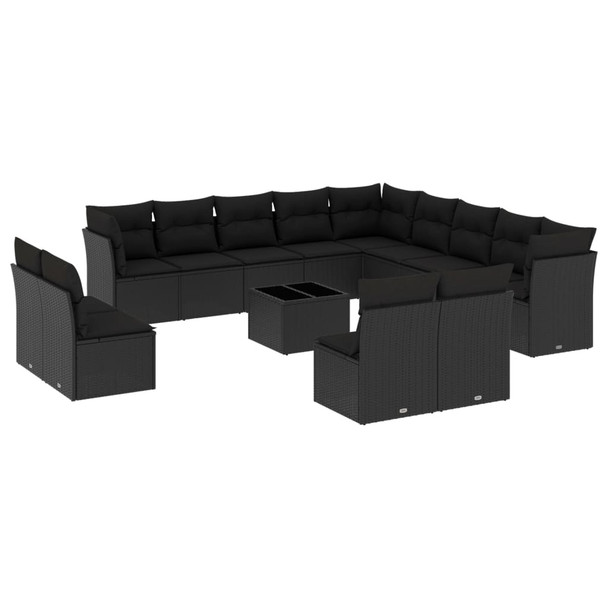 14-dijelni set vrtnih sofa s jastucima poliratan crni 3250334