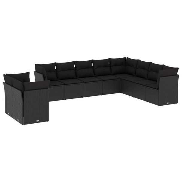 10-dijelni set vrtnih sofa s jastucima crni od poliratana 3217855