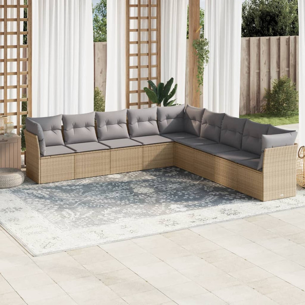 9-dijelni set vrtnih sofa s jastucima bež od poliratana 3249618