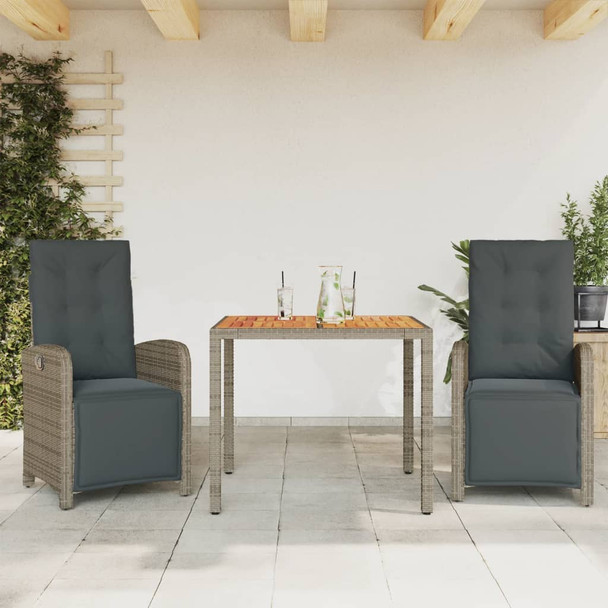 3-dijelni bistro set od poliratana s jastucima sivi 3212480