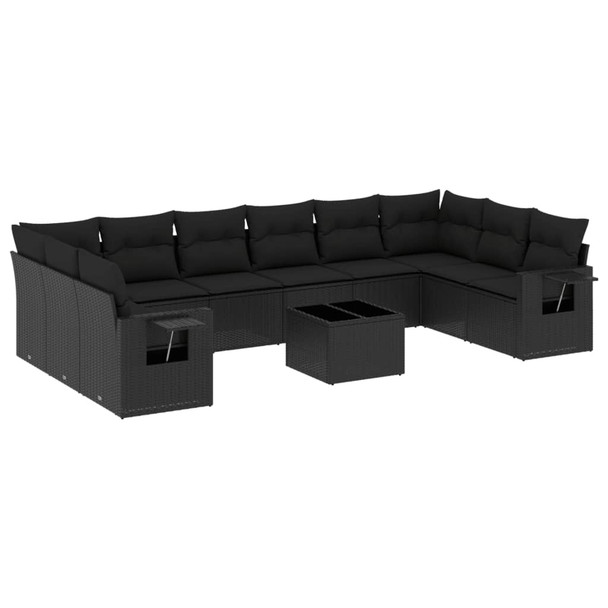 11-dijelni set vrtnih sofa od poliratana s jastucima crni 3253012