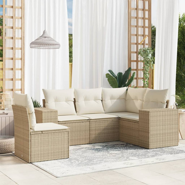 5-dijelni vrtni set sofa s jastucima bež od poliratana 3254905