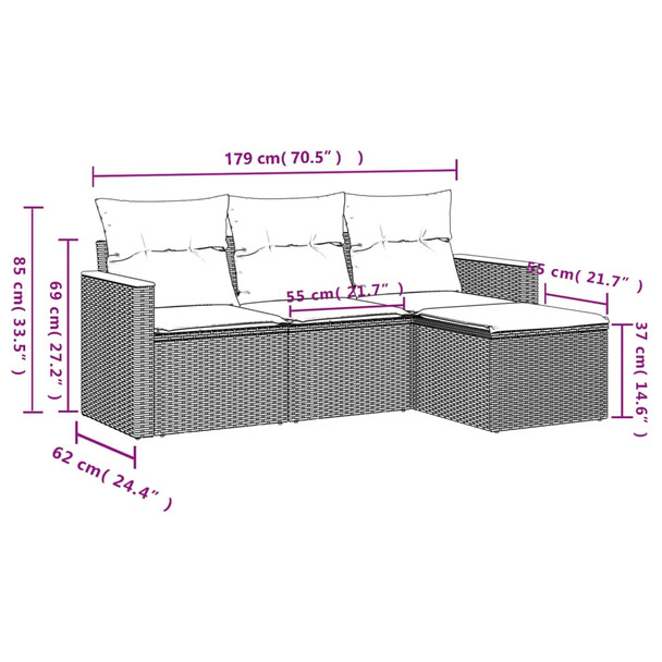 4-dijelni set vrtnih sofa od poliratana s jastucima crni 3258304