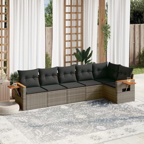 6-dijelni set vrtnih sofa od poliratana s jastucima sivi 3259232
