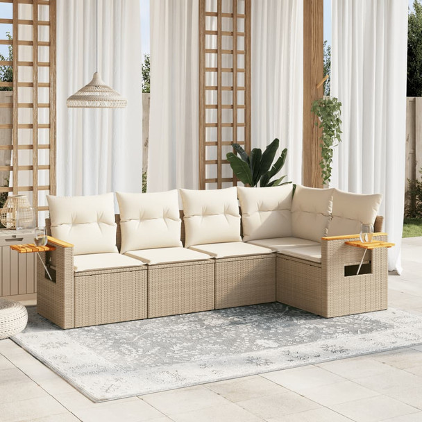 5-dijelni vrtni set sofa s jastucima bež od poliratana 3259188