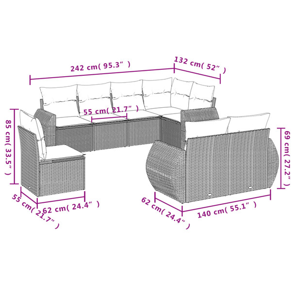 8-dijelni set vrtnih sofa od poliratana s jastucima bež 3221637