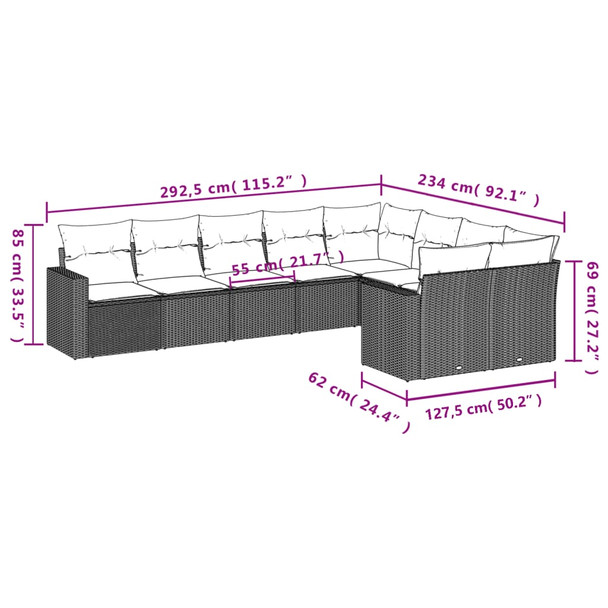 9-dijelni set vrtnih sofa s jastucima crni od poliratana 3251772