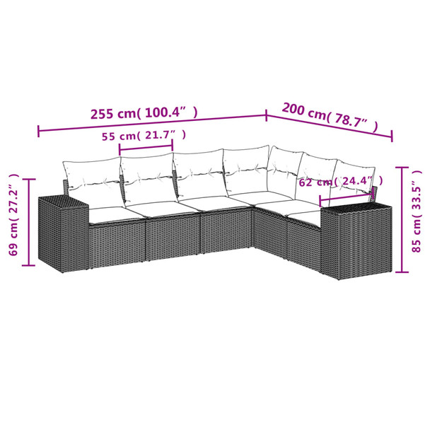 6-dijelni set vrtnih sofa s jastucima bež od poliratana 3222608