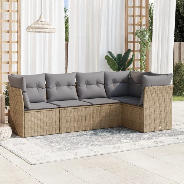 5-dijelni vrtni set sofa s jastucima bež od poliratana 3217599