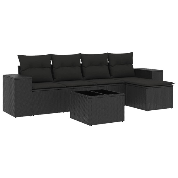 6-dijelni set vrtnih sofa s jastucima crni od poliratana 3222494