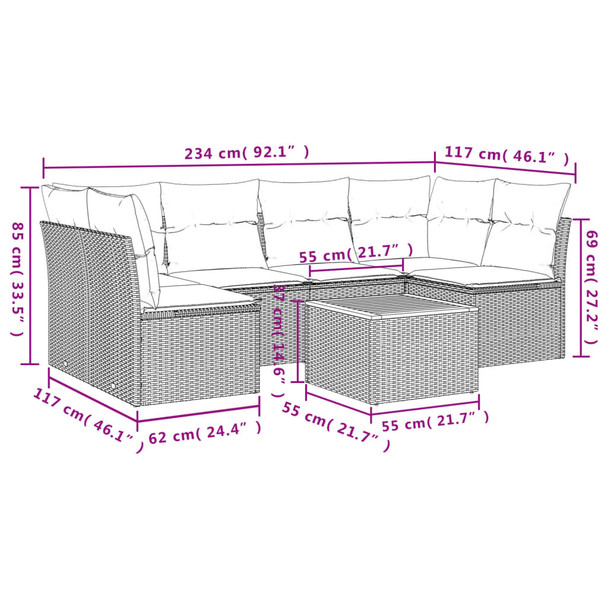 7-dijelni set vrtnih sofa od poliratana s jastucima crni 3223557