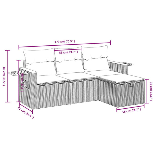 4-dijelni set vrtnih sofa od poliratana s jastucima crni 3265486