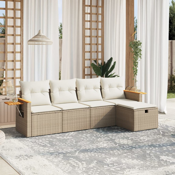 5-dijelni vrtni set sofa s jastucima bež od poliratana 3265503