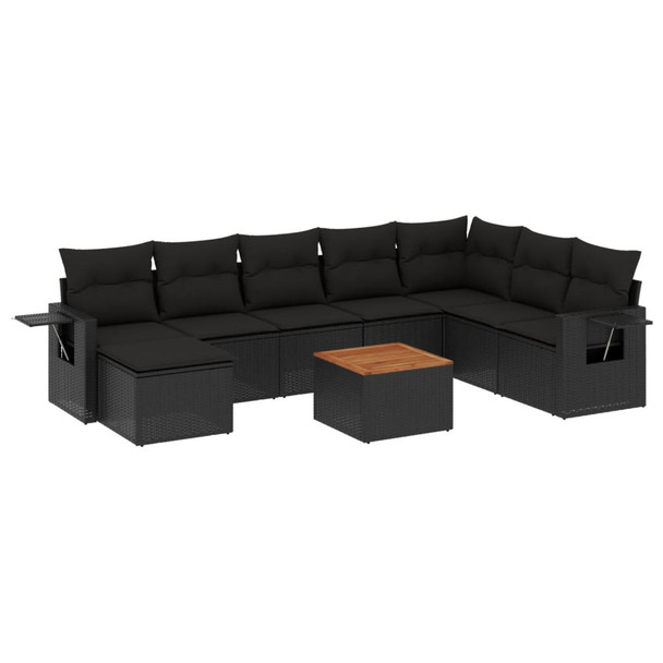 9-dijelni set vrtnih sofa s jastucima crni od poliratana 3224697