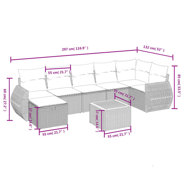 8-dijelni set vrtnih sofa od poliratana s jastucima sivi 3265071