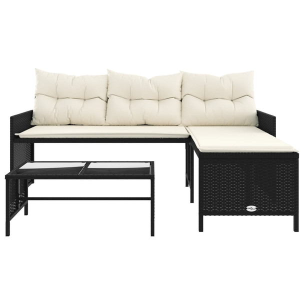 Vrtna sofa L-oblika sa stolom i jastucima crna od poliratana 365571