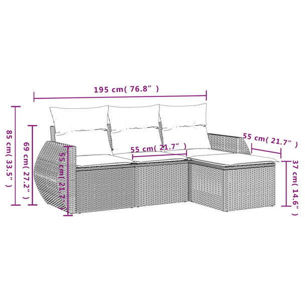4-dijelni set vrtnih sofa s jastucima bež od poliratana 3221268