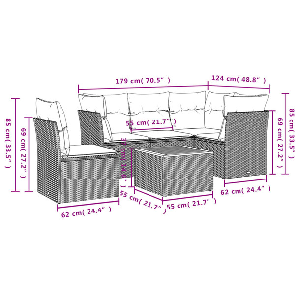 6-dijelni set vrtnih sofa s jastucima bež od poliratana 3255974