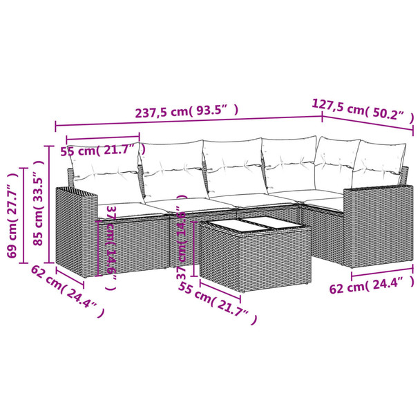 6-dijelni set vrtnih sofa od poliratana s jastucima sivi 3251277