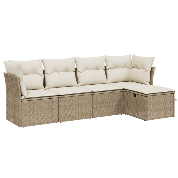 5-dijelni vrtni set sofa s jastucima bež od poliratana 3263134