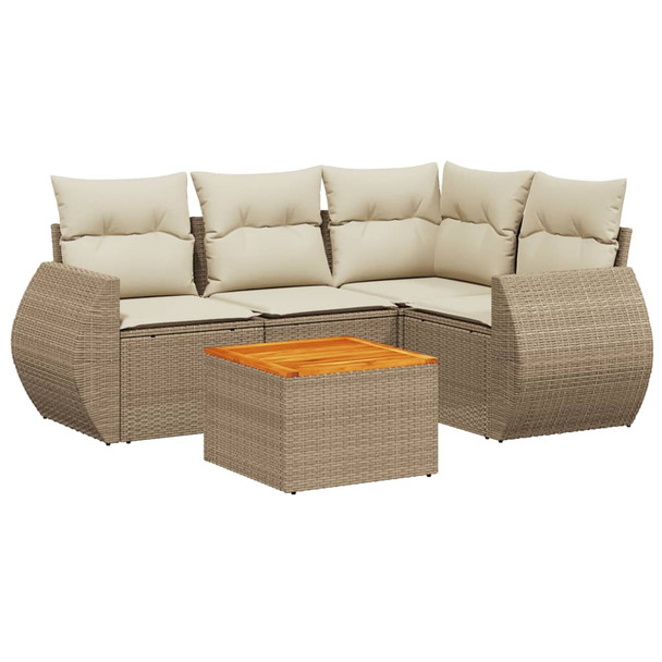5-dijelni vrtni set sofa s jastucima bež od poliratana 3257318