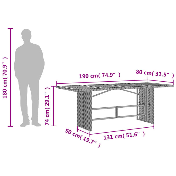 Vrtni stol s pločom od drva bagrema bež 190x80x74 cm poliratan 365311