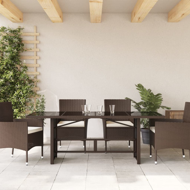 Vrtni stol sa staklenom pločom smeđi 190x80x74 cm od poliratana 365305