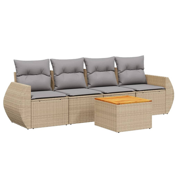 5-dijelni vrtni set sofa s jastucima bež od poliratana 3257214
