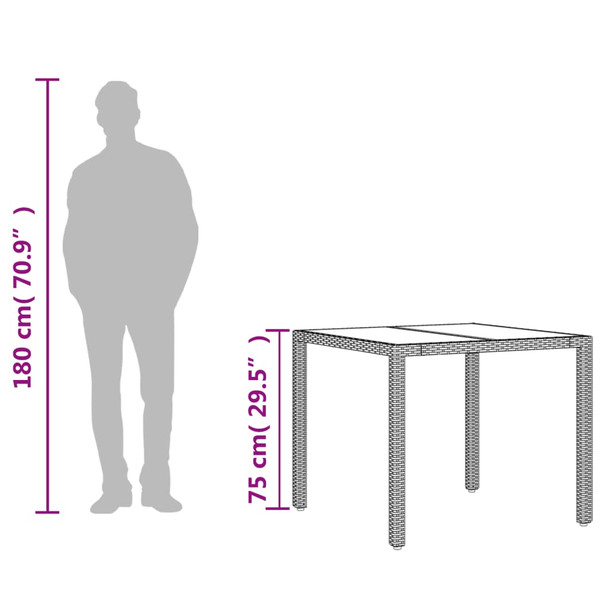 Vrtni stol sa staklenom pločom crni 90x90x75 cm od poliratana 365525