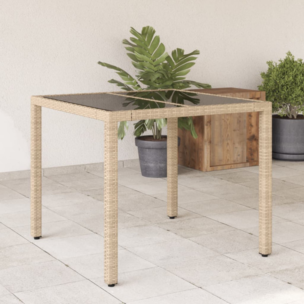 Vrtni stol sa staklenom pločom bež 90x90x75 cm od poliratana 365527