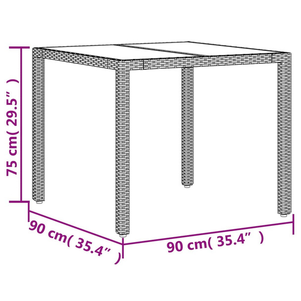 Vrtni stol sa staklenom pločom bež 90x90x75 cm od poliratana 365527