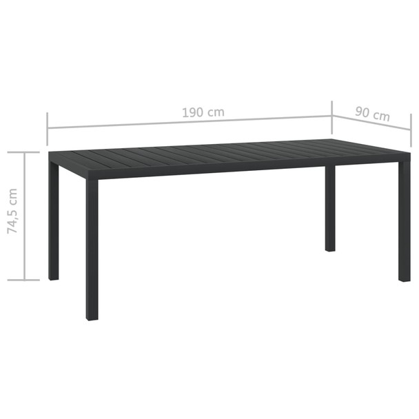 Vrtni stol crni 185 x 90 x 74 cm aluminijum i WPC 42792