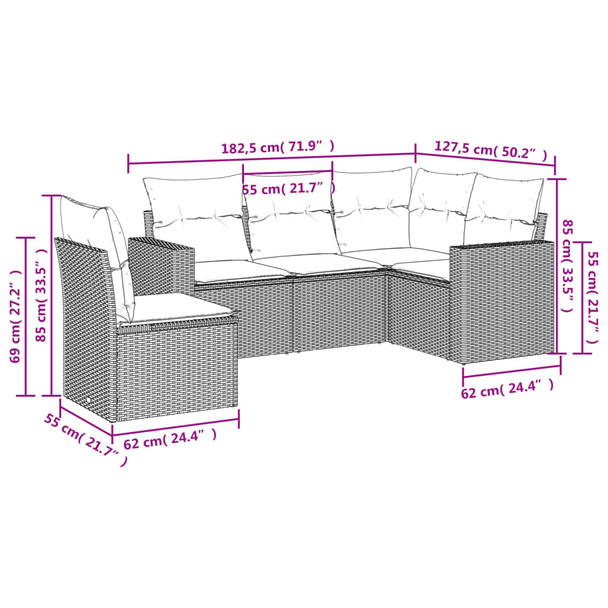 5-dijelni vrtni set sofa s jastucima bež od poliratana 3251306