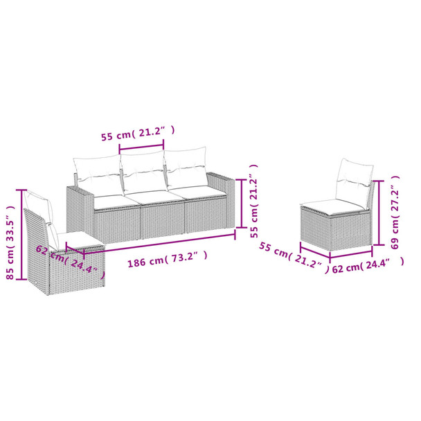 5-dijelni vrtni set sofa s jastucima bež od poliratana 3251126