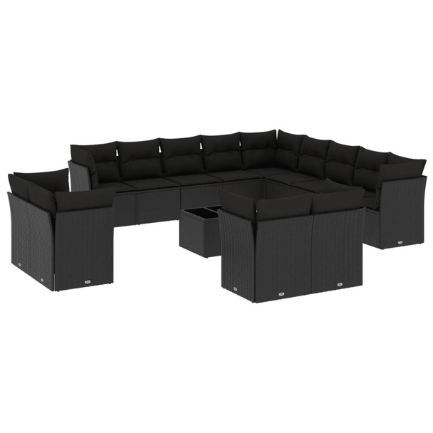 14-dijelni set vrtnih sofa s jastucima poliratan crni 3250394