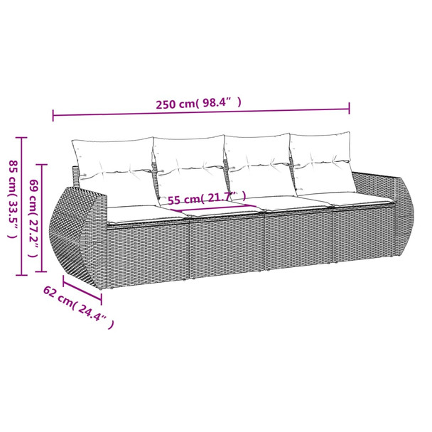 4-dijelni set vrtnih sofa od poliratana s jastucima crni 3253413