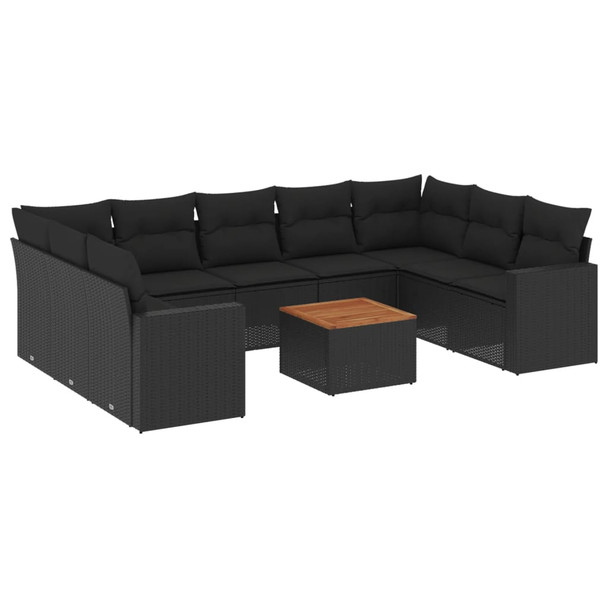 10-dijelni set vrtnih sofa s jastucima crni od poliratana 3224263