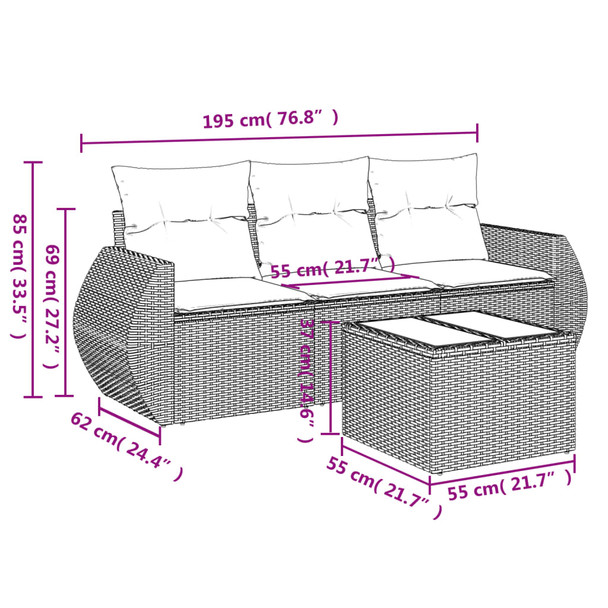 4-dijelni set vrtnih sofa od poliratana s jastucima sivi 3253407