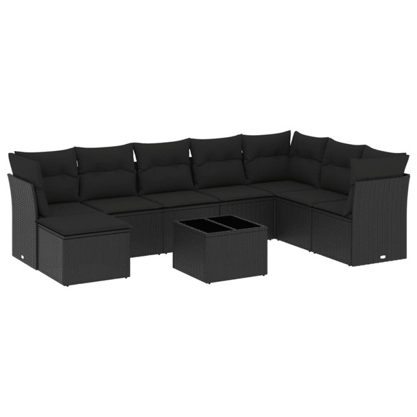 9-dijelni set vrtnih sofa s jastucima crni od poliratana 3218055