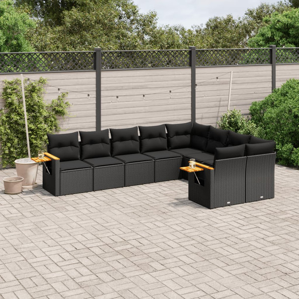 9-dijelni set vrtnih sofa s jastucima crni od poliratana 3259542
