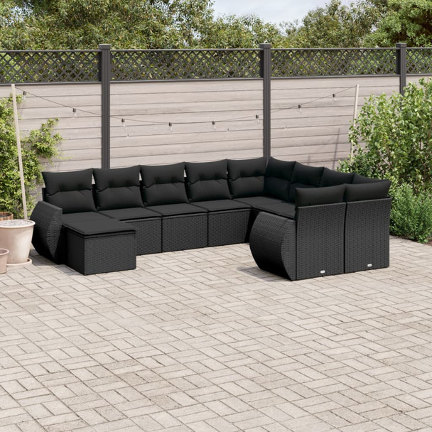 10-dijelni set vrtnih sofa s jastucima crni od poliratana 3254192