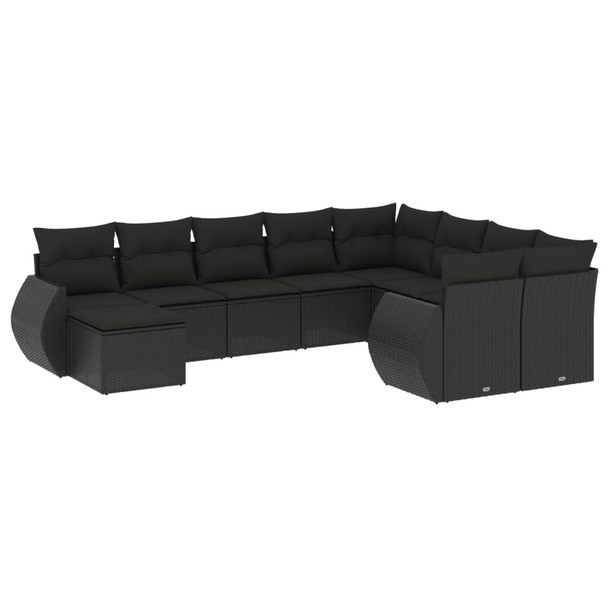 10-dijelni set vrtnih sofa s jastucima crni od poliratana 3254192