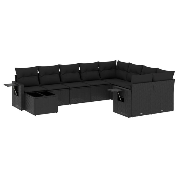 10-dijelni set vrtnih sofa s jastucima crni od poliratana 3252992